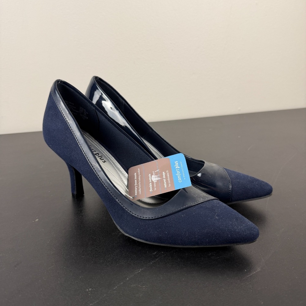 Comfort Plus by Predictions Pumps Heels Womens 6 Navy Pointed Toe Slip On Career